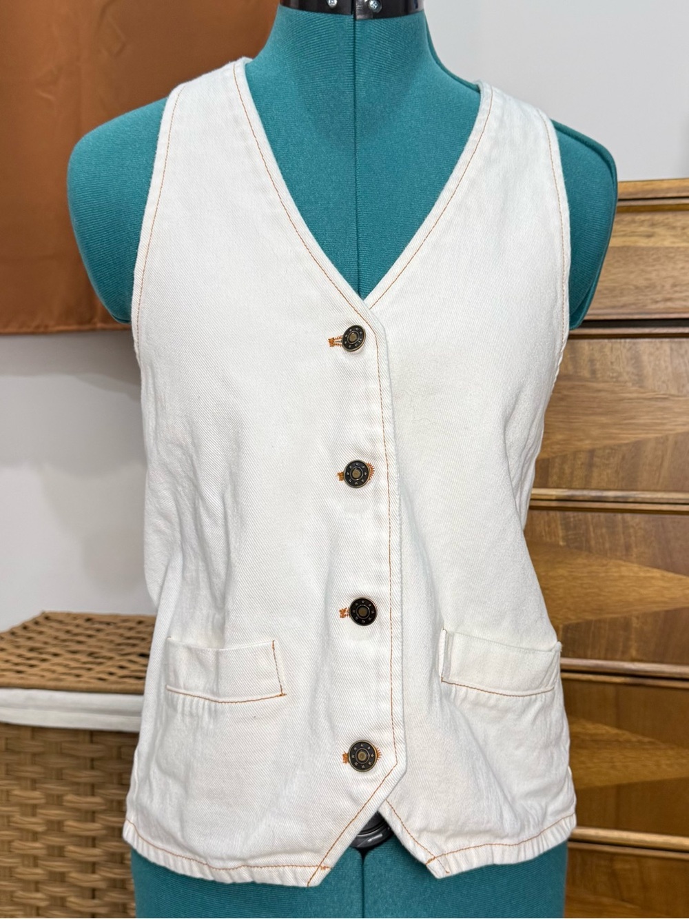 Lioness Denim Button-Front V-Neck Vest